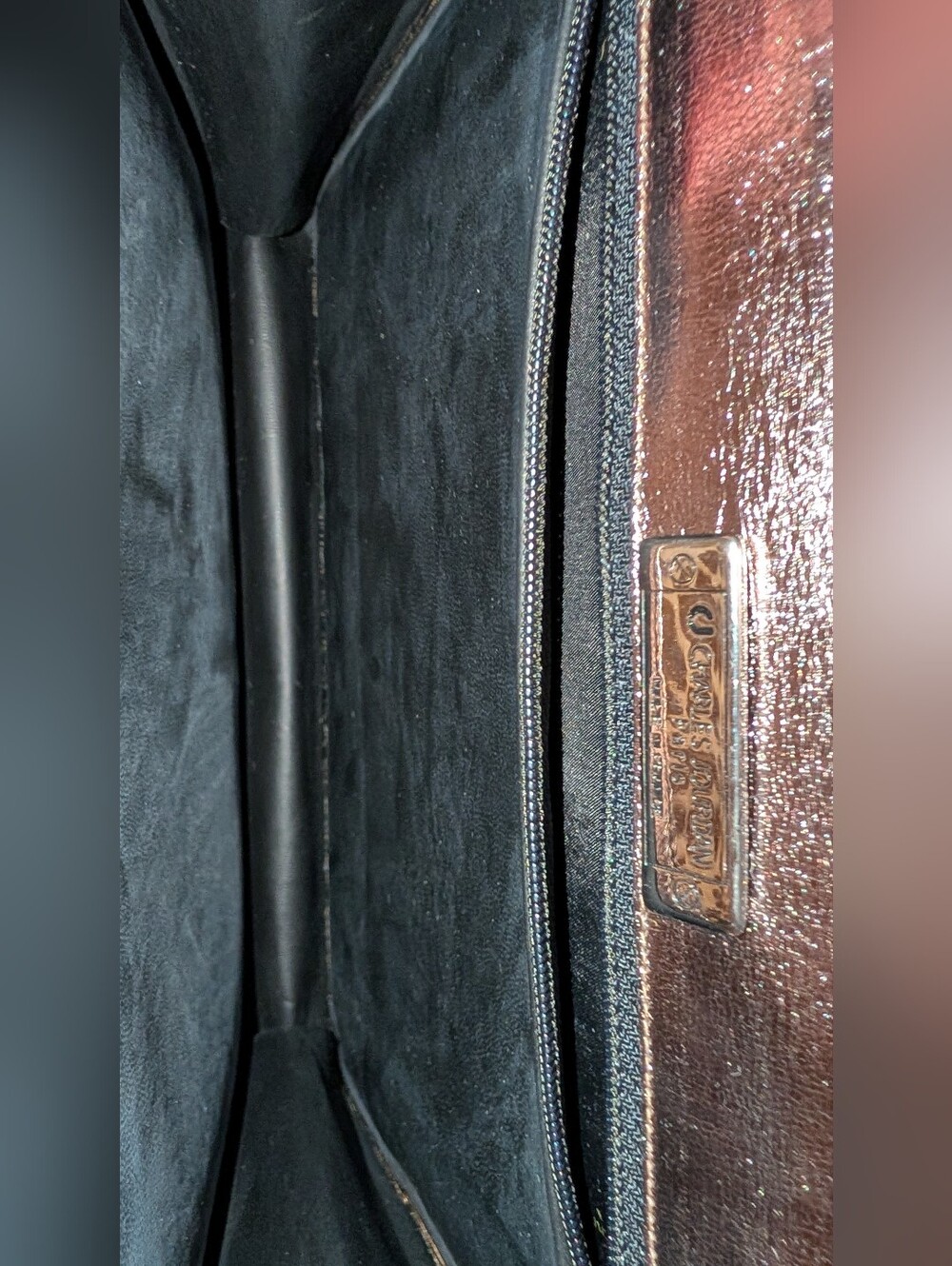 Charles Jourdan Paris Leather Chain Clutch Metallic Pewter With Crystals VGUC - Picture 12 of 16
